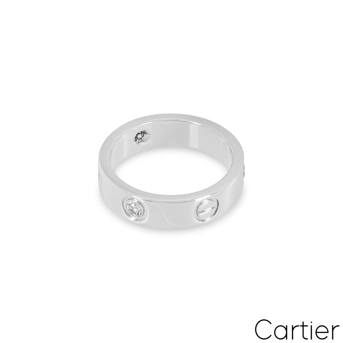 Cartier White Gold Half Diamond Love Ring Size 52 B4032500